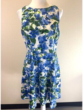 Milly Design Nation Blue Fit & Flare Floral Dress Sz 6 Summer Spring Wedding